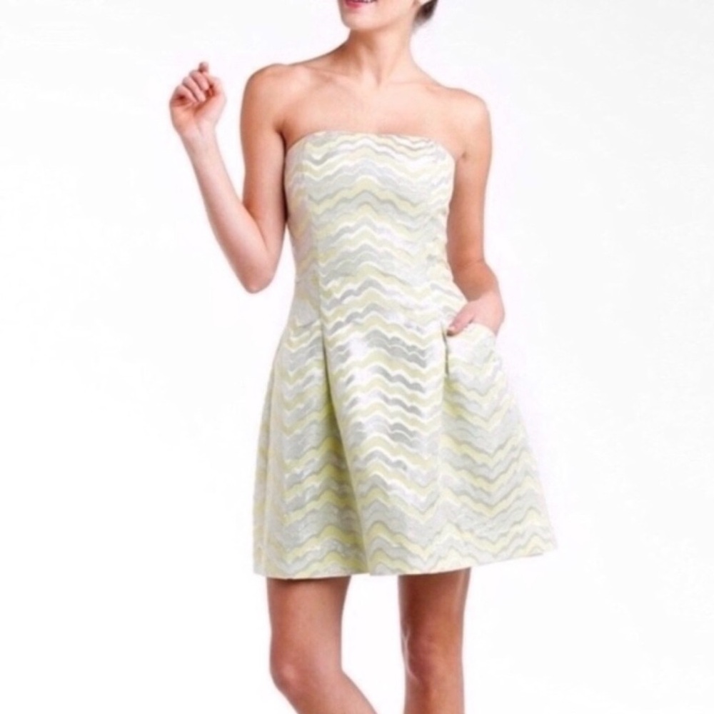LILLY PULITZER Strapless Yellow and Silver Sherry Dress NWT